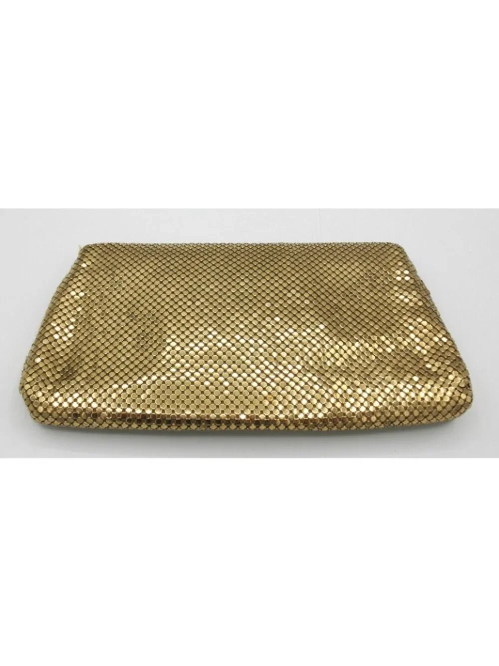 Vintage Whiting and Davis Gold Metal Mesh Rhinestone Clasp Clutch Purse FLAWS